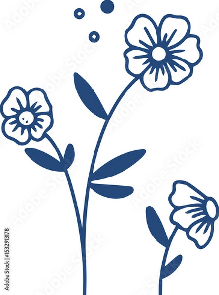 Obraz Stylized flower cluster is floating in dark blue line art on transparent background with small dots
