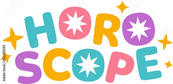 Fototapeta Stylized horoscope title is showing pastel letters with starburst icons on transparent background