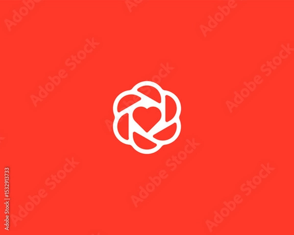 Obraz A heart logo in negative space. Cardiology health love minimalist symbol. Creative flower shutter vector icon.