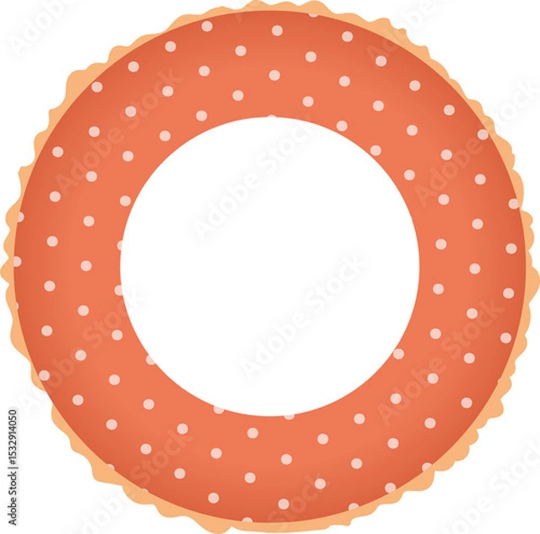 Fototapeta Inflatable swim ring is floating in flat design, orange polka dot scalloped rim, clear background