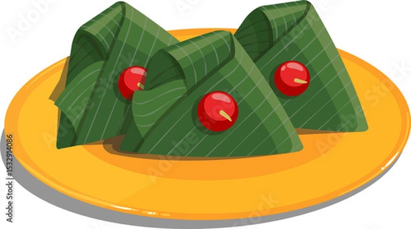 Obraz Leaf wraps are showing on yellow plate, flat style featuring red berries on transparent background