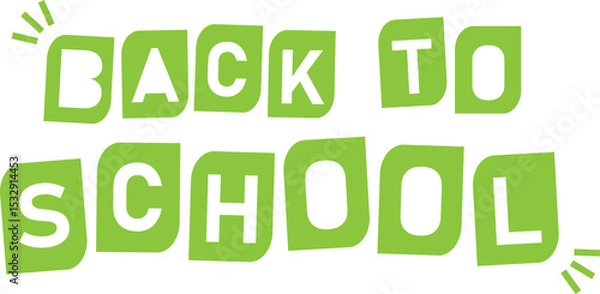 Obraz BACK TO SCHOOL is being shown in flat design with lime green blocks on transparent background