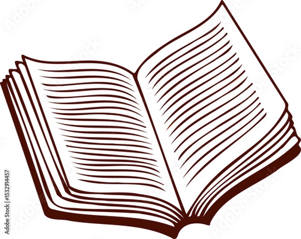 Fototapeta Open book illustration is showing stylized line art pages fanning out, transparent background