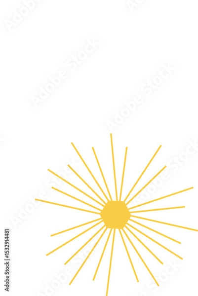 Obraz Flat smiling face doodle is floating beside radiating yellow sunburst on transparent background