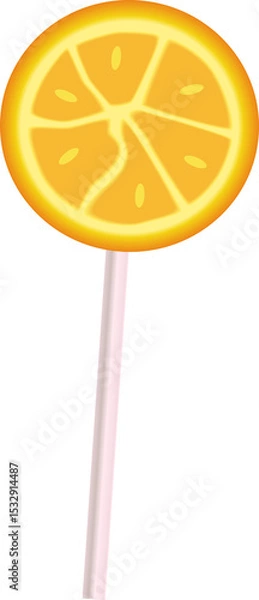 Obraz Flat orange slice lollipop with segmented pattern is floating on transparent background, copy space