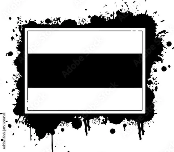 Obraz White panel featuring black band, surrounding ink splatter shapes on transparent layer, 2D design