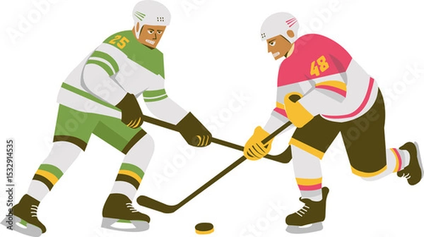 Obraz Two ice hockey players are battling for puck control in flat design with transparent background