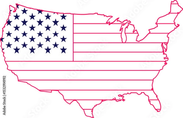 Fototapeta vector map United States is being shown with blue stars and red stripes on transparent background