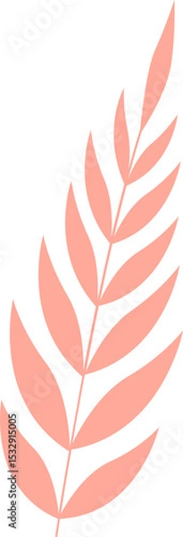 Obraz Flat design stylized leaf branch is featuring alternating coral leaves on transparent background