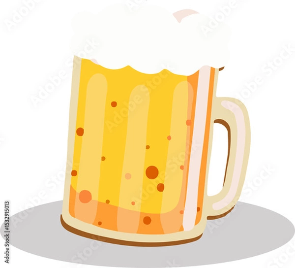 Fototapeta Frothy beer mug is showing gold beer, foam bubbles and handle in flat design transparent background