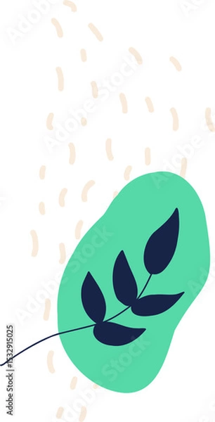 Obraz Flat design is featuring mint green blob with navy leaf branch floating on transparent background