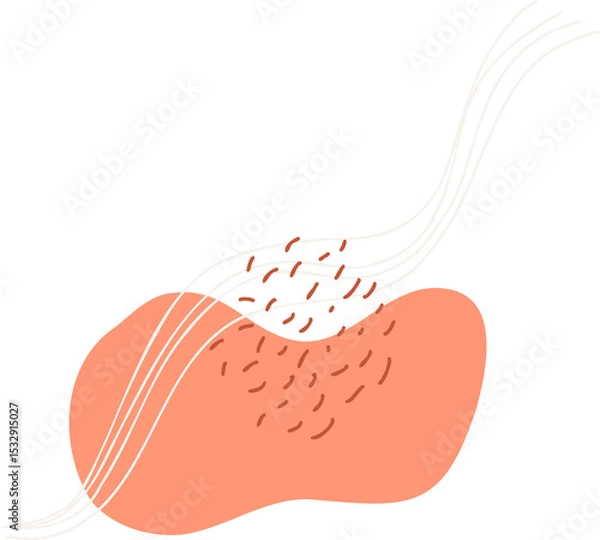 Fototapeta Showing flat peach blob crossing white curved lines and orange dashes on transparent background