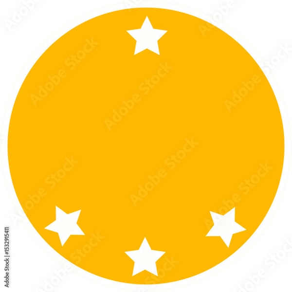 Fototapeta Golden-orange badge is floating in flat design, showing five white stars on transparent background