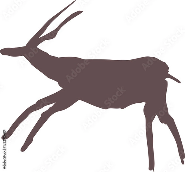 Fototapeta Maroon antelope silhouette is leaping in flat design, showing curved horns and legs on transparent