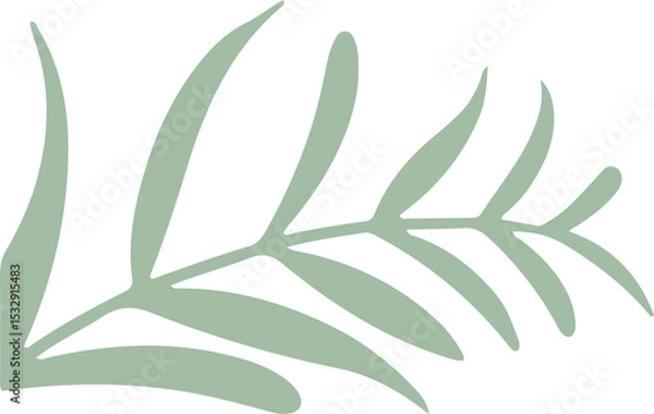 Obraz Stylized leafy branch is being shown in flat design, with pale mint green on transparent background
