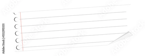 Fototapeta Notebook paper is floating on transparent background, showing margin line and folded corner