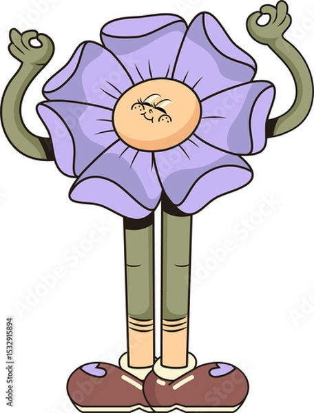 Obraz Flower character showing OK hands, lavender petals in flat design, transparent backdrop, copy space