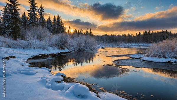Obraz Serene Winter River at Sunrise