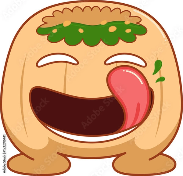 Obraz Cartoon dumpling character is floating on transparent background featuring green sesame sauce