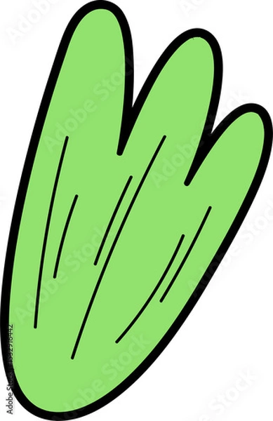 Obraz Flat design green leaf shape floating on transparent background with black border and thin accents