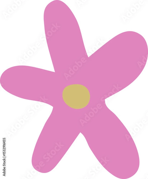 Obraz Stylized five-petaled flower is appearing in flat style, with yellow center, transparent background