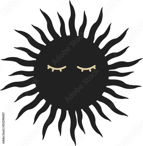 Obraz Stylized sun icon is radiating wavy rays with curved lashes in flat design, transparent background