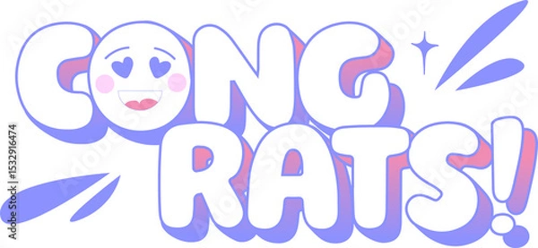 Obraz Showing flat bubble text saying CONGRATS with heart eyes emoji and splashes on transparent backdrop