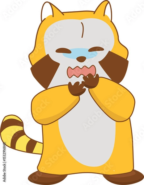Obraz Flat design cartoon yellow brown raccoon-like creature is crying with transparent background