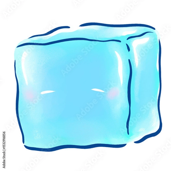 Obraz Flat design showing ice cube character, pink blush spots and highlights on transparent background