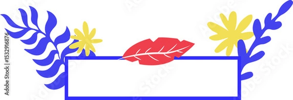 Obraz Flat floral banner is featuring red leaf, yellow flowers, blue foliage on transparent background