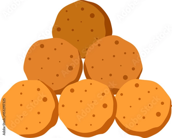 Obraz Flat design showing six round biscuits with chocolate spots forming pyramid on transparent backdrop