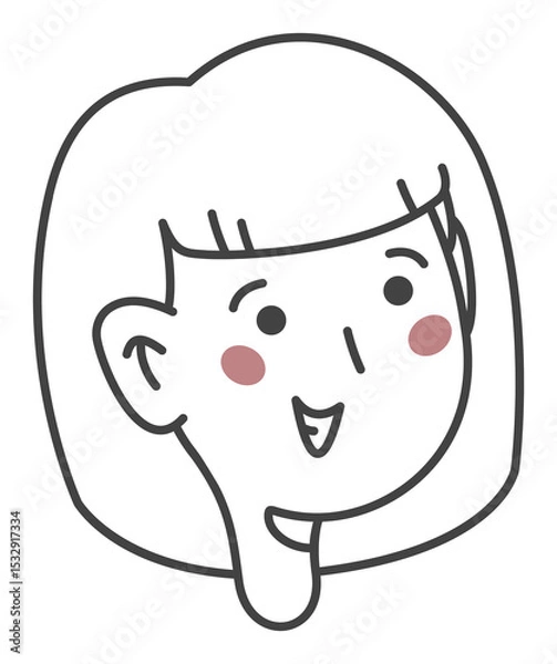 Fototapeta Single female head is showing rosy blushes in minimalistic line sticker on transparent background