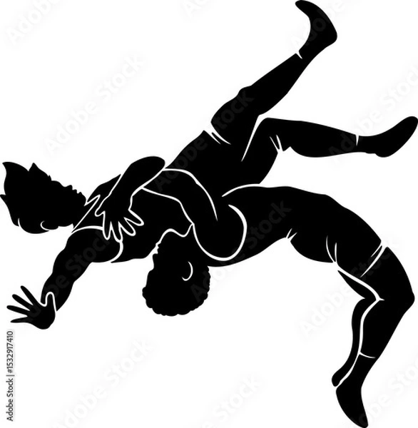 Fototapeta Silhouette flat art showing wrestlers doing suplex in singlets and boots on transparent background