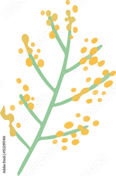 Obraz Botanical sprig is being shown in flat with green stem and yellow berries, transparent background