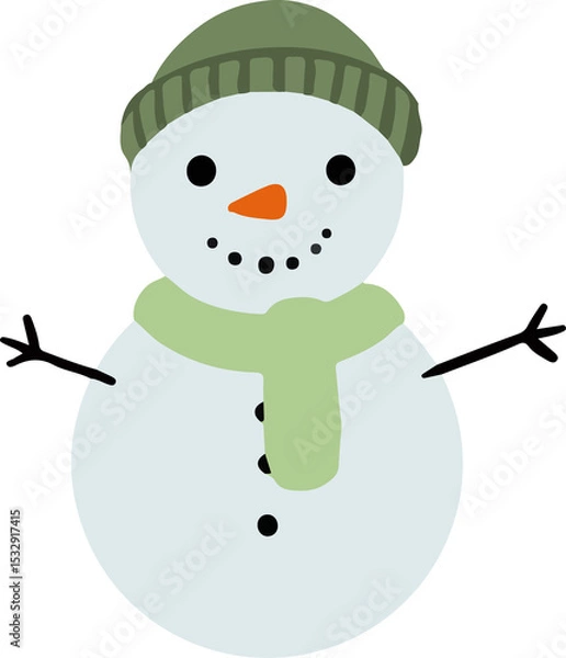 Obraz Cartoon snowman illustration standing on transparent backdrop, featuring carrot nose and stick arms