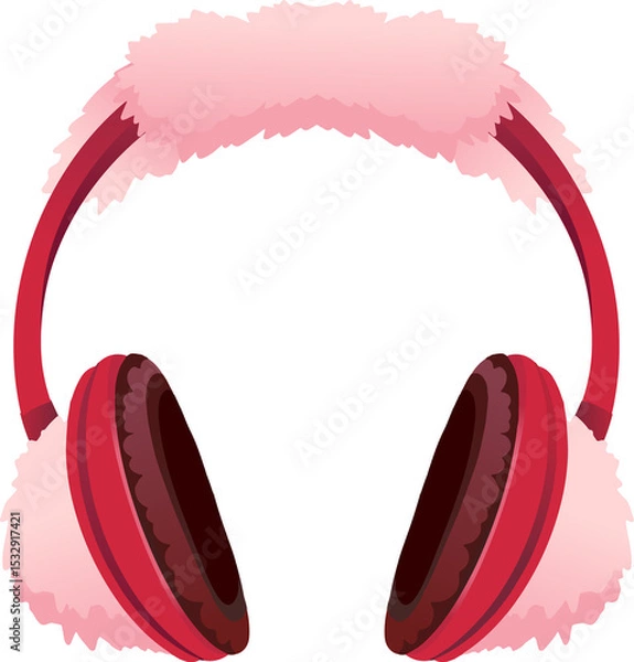 Obraz Flat design red headband earmuffs with pink fluffy padding are resting against transparent backdrop