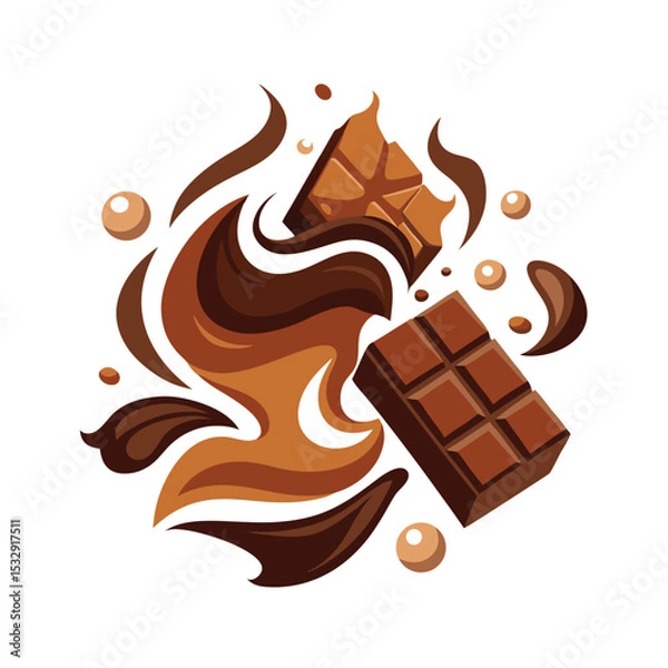 Fototapeta Abstract Chocolate Bar Meltdown Brown Swirls Milk Chocolate Pieces