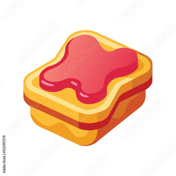 Fototapeta Colorful Vector Toast with Red Jam Isometric View jelly