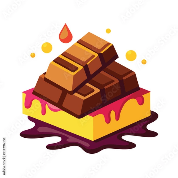 Fototapeta Melted Chocolate Bars on Yellow Square with Pink Drizzle