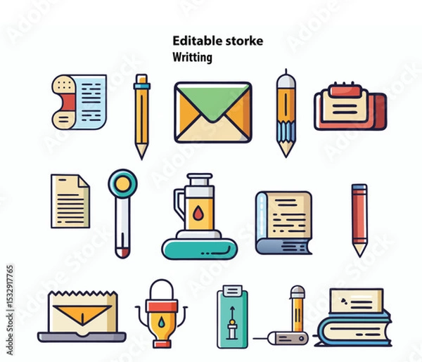Obraz Writing and Editing Line Icons Set – Calligraphy and Writing Line Icon Collection Outline Style Vector Collection