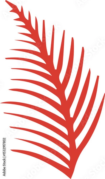 Obraz Red stylized palm frond silhouette is floating on transparent background, featuring flat design
