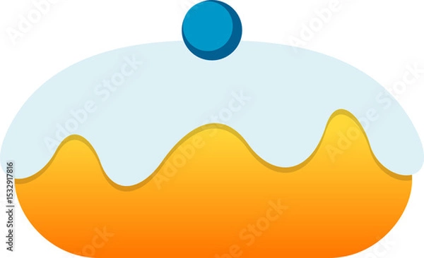 Fototapeta Cartoon cake is showing orange base with blue icing and sphere topper, flat, transparent background