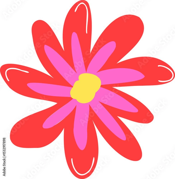 Obraz Flat-color graphic is showing red-pink petals radiating from yellow core on transparent background