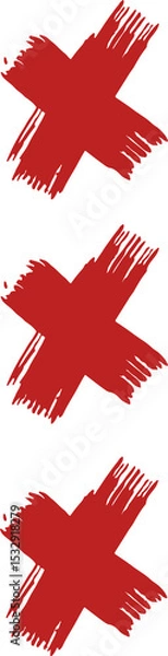 Obraz Three red brushstroke X symbols are appearing against transparent backdrop, flat brush style