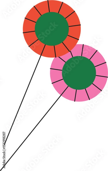 Obraz Flat vector showing two lollipops with green centers and red pink rings on transparent background
