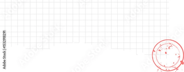 Fototapeta Flat torn graph paper sheet is showing jagged edge with red stamp imprint on transparent background
