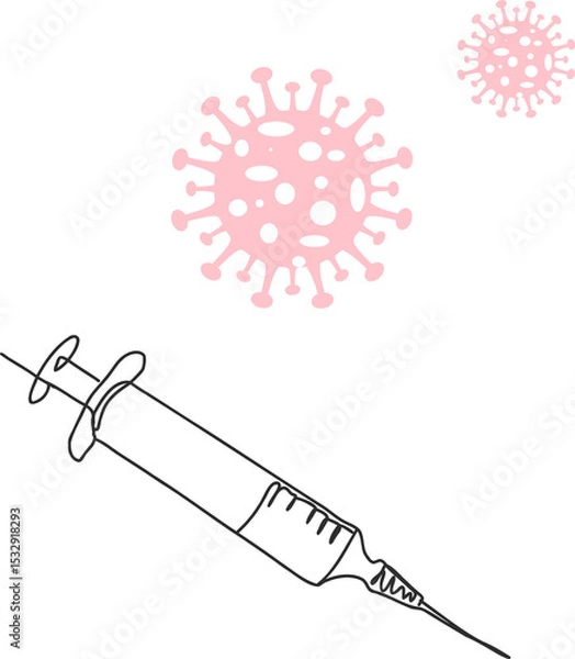 Fototapeta Syringe showing measurement lines targeting virus icons on transparent background, copy space
