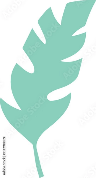 Obraz Turquoise green leaf silhouette is floating over transparent background, in flat design style