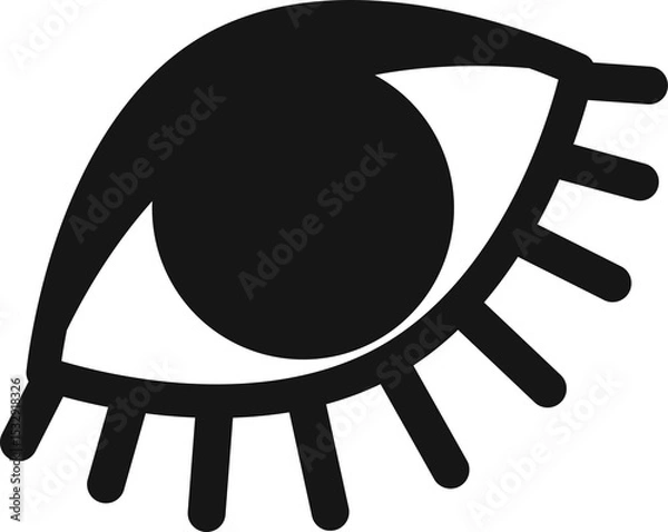 Fototapeta Flat monochrome eye is showing curved eyelids, pupil and radiating lashes on transparent backdrop