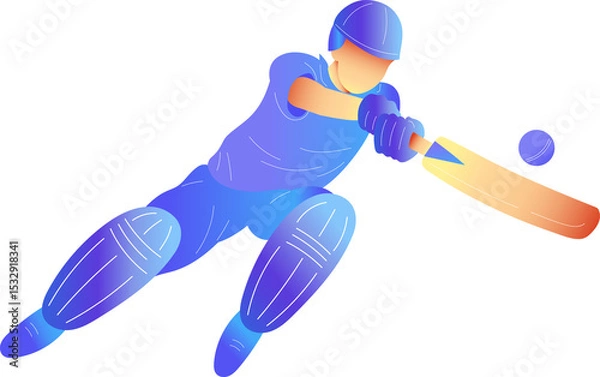 Obraz Cricket batsman is swinging orange-tipped bat at ball in blue-purple vector on transparent backdrop
